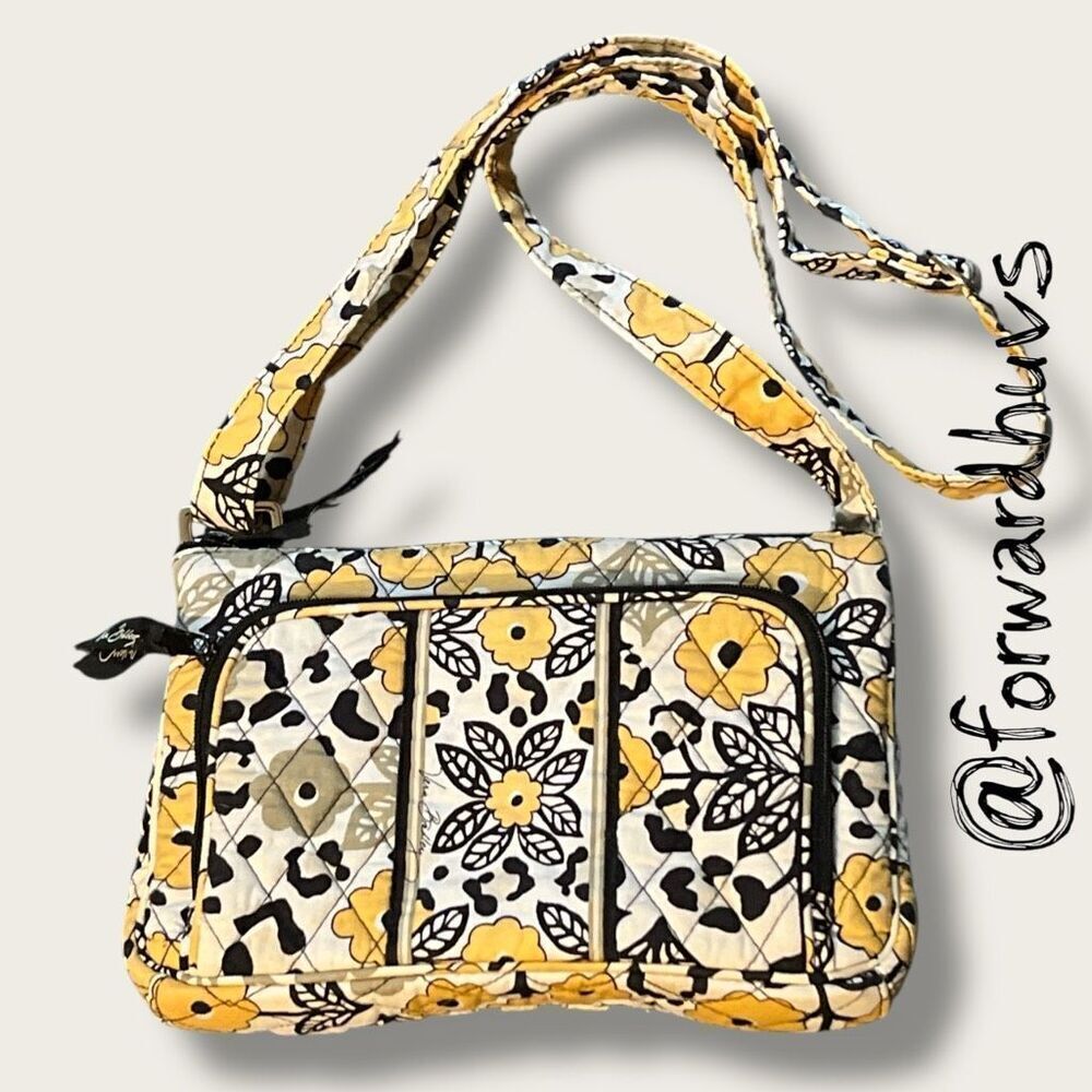 Vera Bradley Go Wild Crossbody Bag – Yellow & Black Floral – Quilted Cotton
